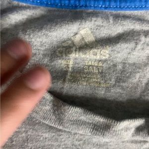 Boys, gray blue and red Adidas short sleeve shirt